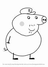 Pig Peppa Grandpa Draw Drawing Step sketch template