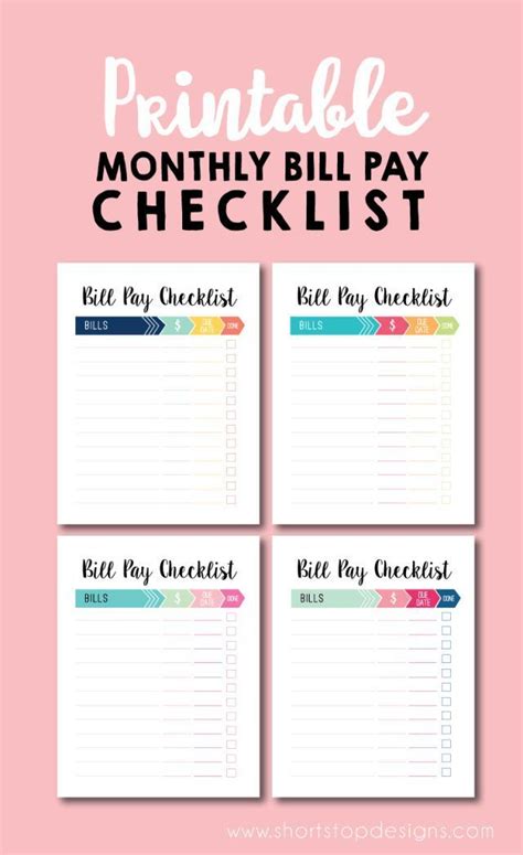 bill pay checklist printable bill pay checklist bills printable