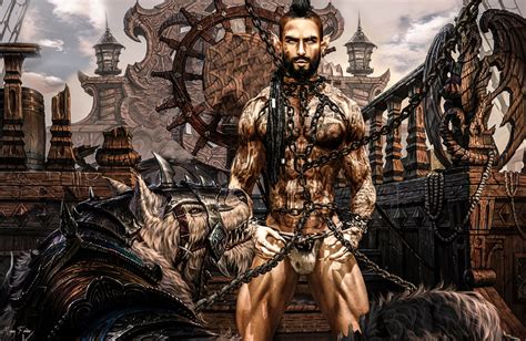 wallpaper slave male elf fantasy ship pirate wolf chained warrior