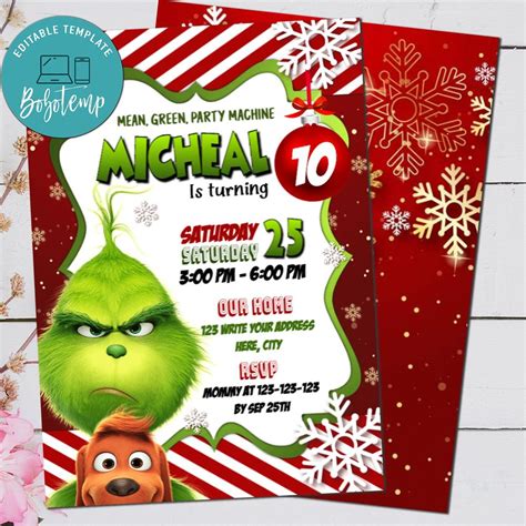 grinch party invitation  grinch christmas invite printable