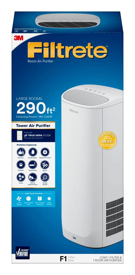 filtrete   room air purifier large room tower  sq ft coverage white true hepa filter