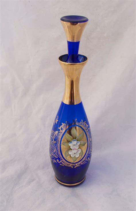 Vintage Cobalt Blue And Gold Murano Glass Crystal Decanter 24 K Etsy