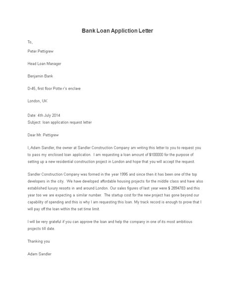 bank loan application letter template templates