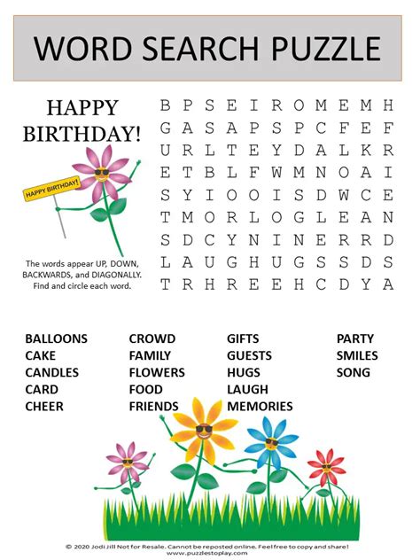 happy birthday word search puzzle puzzles  play