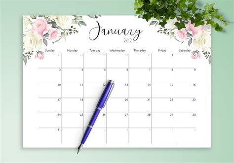 floral calendar printable