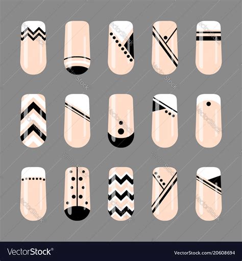 Nail Art Geometric Black And White Nude Design Vector Image