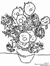 Gogh Sunflowers Vincent Van Coloring Pages Click sketch template