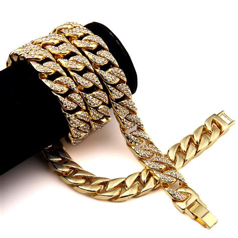 24k Gold Finish 15mm 30 Iced Out Hip Hop Jewelry Cz Chain Necklace