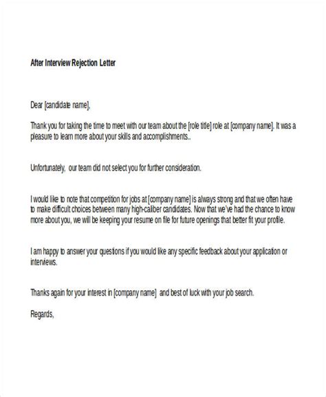 regrets letter  interview collection letter template collection