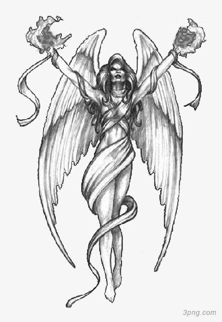 Grey Ink Fallen Angel Tattoo Design