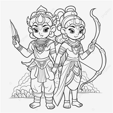 gambar dua anak laki laki  perempuan hindu  busur  halaman mewarnai latar belakang