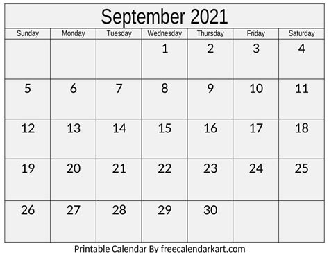 september  calendar printable  calendar kart