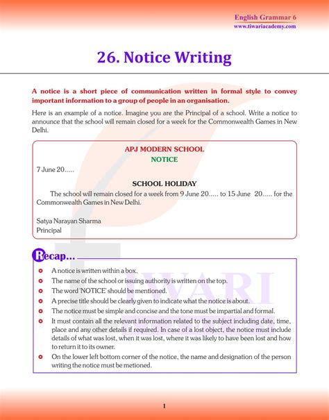 class  english grammar chapter  notice writing  session