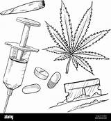 Drugs Pills Needle Joint Coke Drogen Illicit Illegal Illegale Skizze Marijuana Zeichnung sketch template