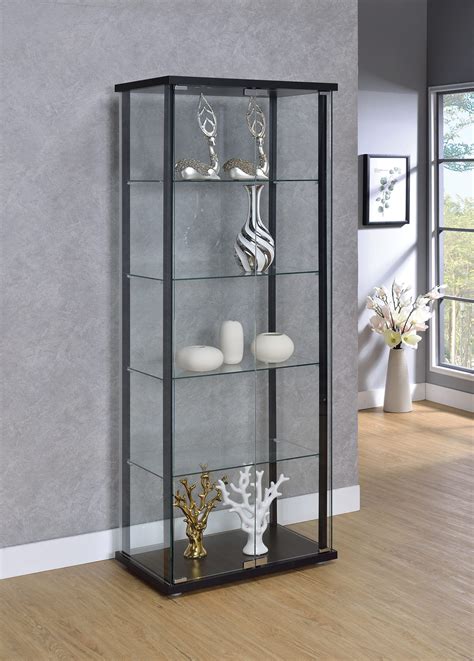 Delphinium 5 Shelf Glass Curio Cabinet Black And Clear Coa