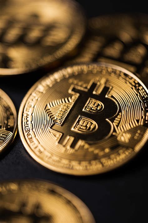 crypto currency golden coin  black bitcoin symbol  stock photo picjumbo