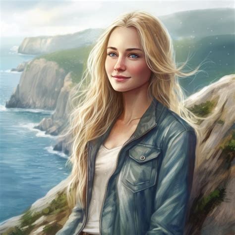 Premium Ai Image A Woman With Blonde Hair And A Blue Eyes Sits On A