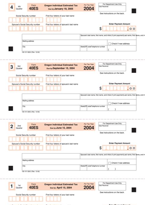 form es oregon individual estimated tax  printable