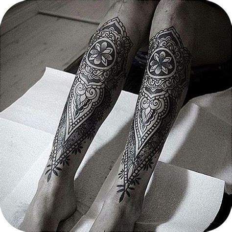 mandala leg sleeve inspo shin tattoo henna inspired tattoos shin