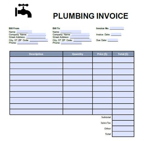 printable plumbing invoice template   invoice template invoice