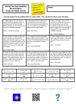 writing  step equations  word problems create  riddle activity