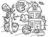 Halloween Coloring Pages Cute Hard Color House Haunted Spooky Kids Printable Boo Vocabulary Adults Print Witch Ghostly Creepy Weird Monster sketch template