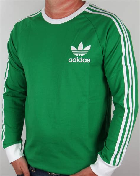 adidas originals  stripes long sleeve  shirt greenwhiteteemens