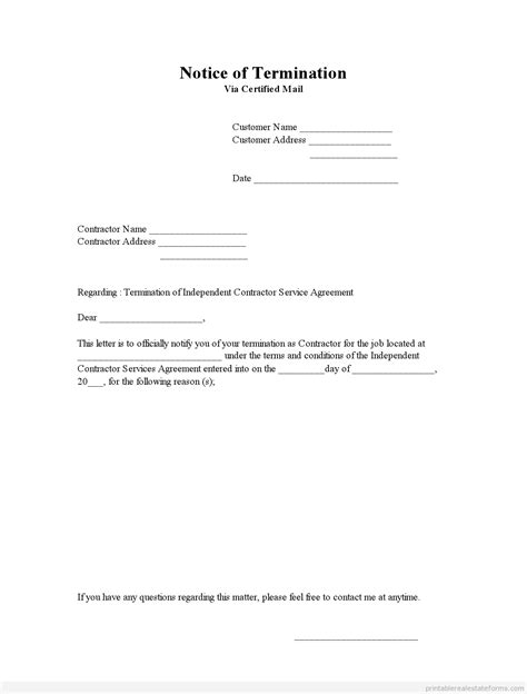 notice  termination form printable real estate forms real