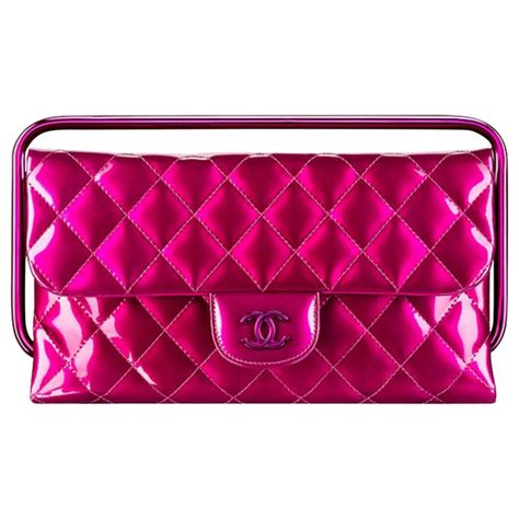 chanel rare runway quilted classic flap bag patent hot pink fuschia clutch  sale  stdibs