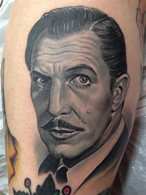 black and gray vincent price portrait tattoo by nate beavers tattoos