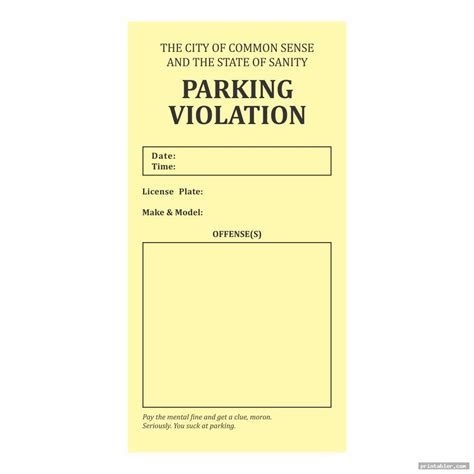 parking violation ticket template printable gridgitcom