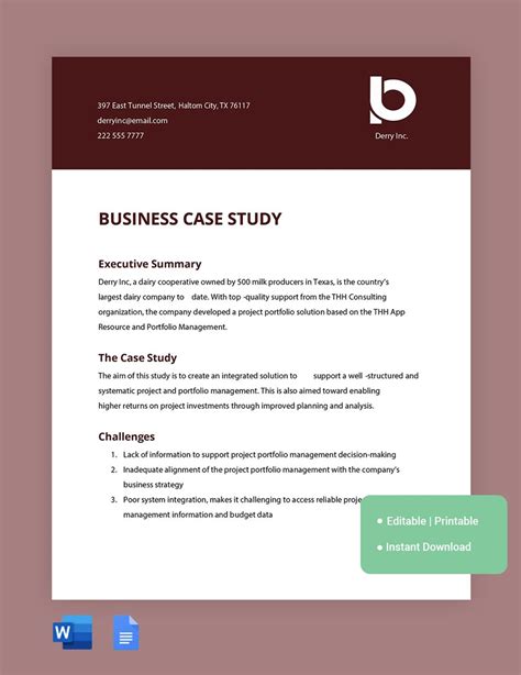 business case study template  word google docs  templatenet