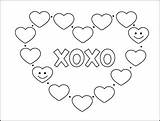 Valentine Coloring Card Xoxo Cards Kids Printable Heart Valentines Teacher Friend Cursive Squishy sketch template