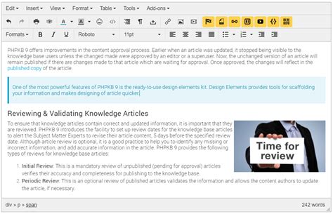 wysiwyg knowledge base content editor phpkb features