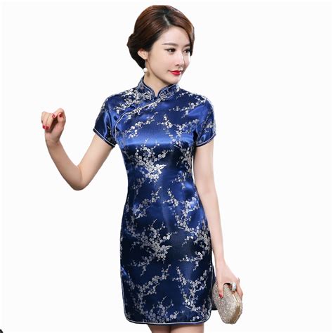 Buy Navy Blue Traditional Chinese Dress Womens Satin