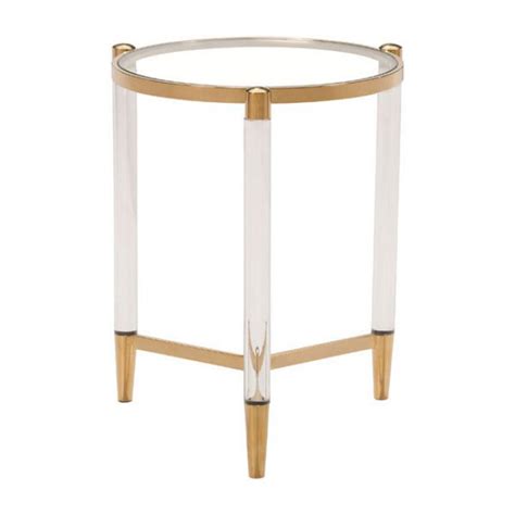 clear acrylic gold side table modern furniture brickell collection