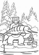 Masha Bear Coloring Pages Printable Fish Cartoon Kids sketch template