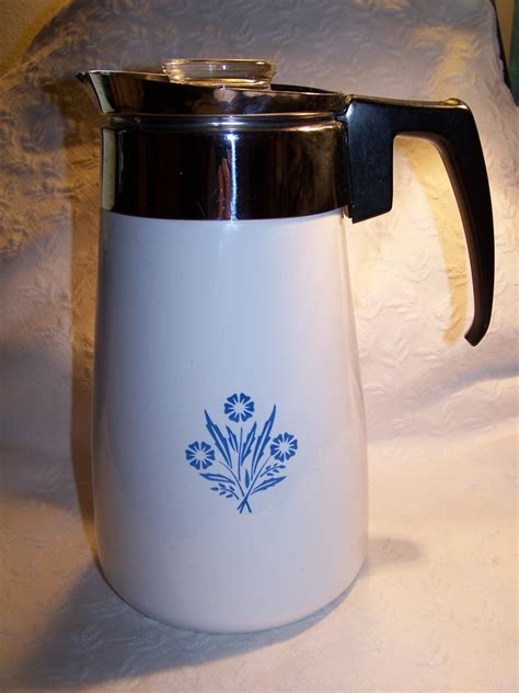 corning ware  cup percolator cornflower blue stovetop coffee pot corningware