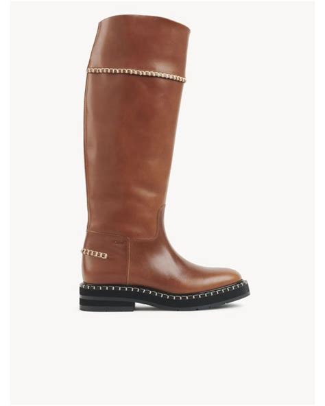 chloé leather noua tube boot in brown lyst