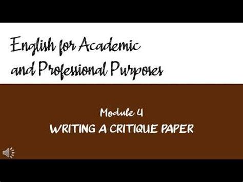 writing  critique paper module  english  academics