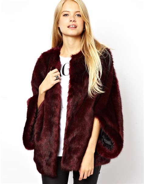 lyst asos faux fur batwing coat  red