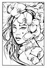 Geisha Coloring Pages Adults Japan Coloriage Print Japanese Adult Woman Color Face Drawing Dessin Colorier Imprimer Directly Magnificient Pure Printable sketch template