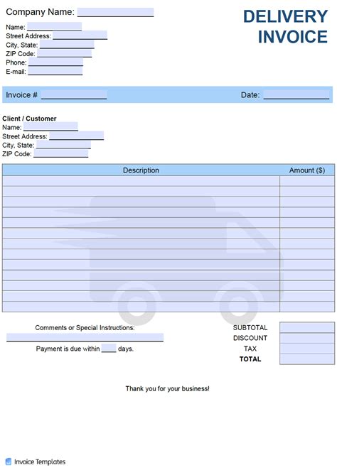 delivery invoice template  printable templates