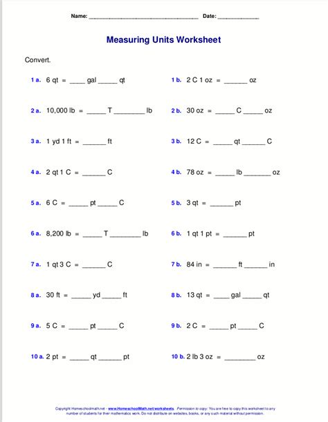 math worksheets grade  measurement