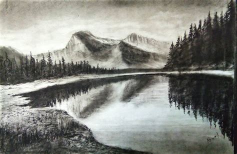 charcoal pencil drawing tutorial  beginners  beautiful landscape