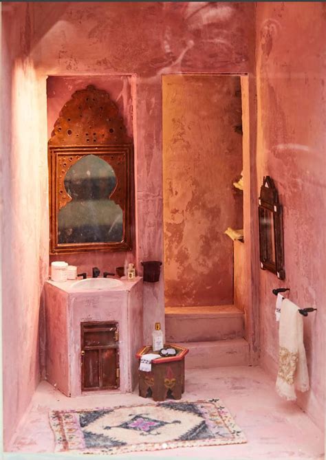 pink moroccan bathroom with plaster walls great color abc home