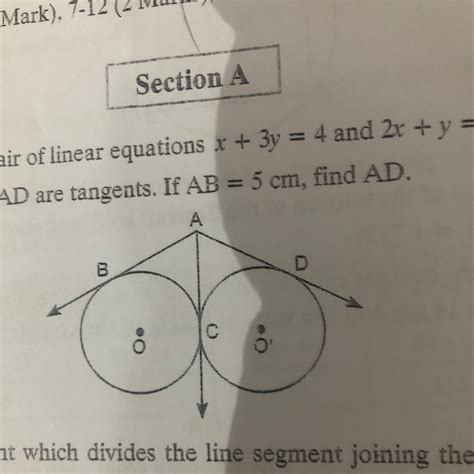 In A Given Figure Ab Ac And Ad Are Tangent If Ab 5cm Find