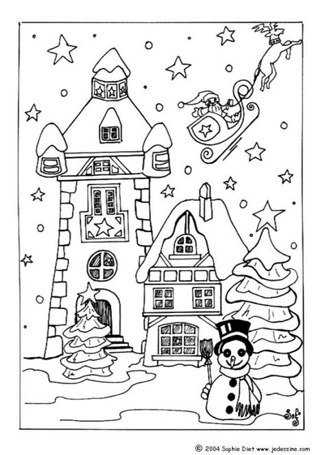 christmas village coloring pages snow covered house  xmas