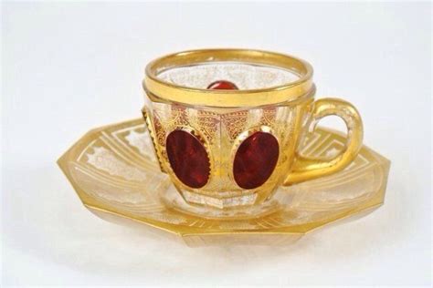 19th Century Moser Glass Cup And Saucer Lot 243 Porcelain Cup Hand