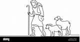 Pastore Pecore Hirten Schafe Buon Sheep Frohe Kontinuierliche Continuo Linie Silhouette Sheeps Immagine sketch template